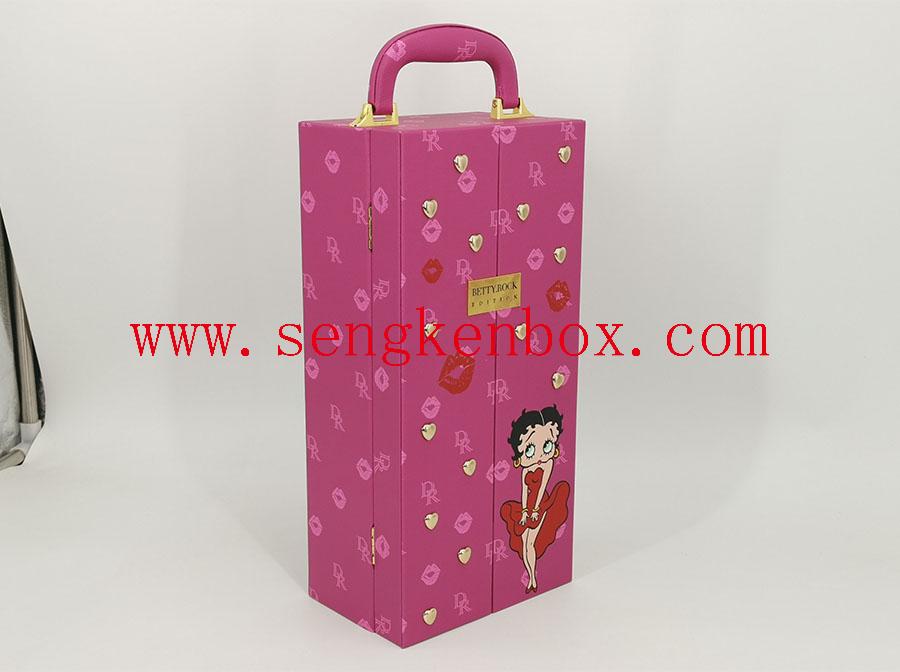 Коробка для упаковки вина с розовым мультяшным рисунком