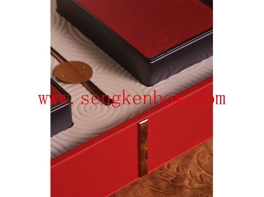 Китайская красная кожаная подарочная коробка для чая