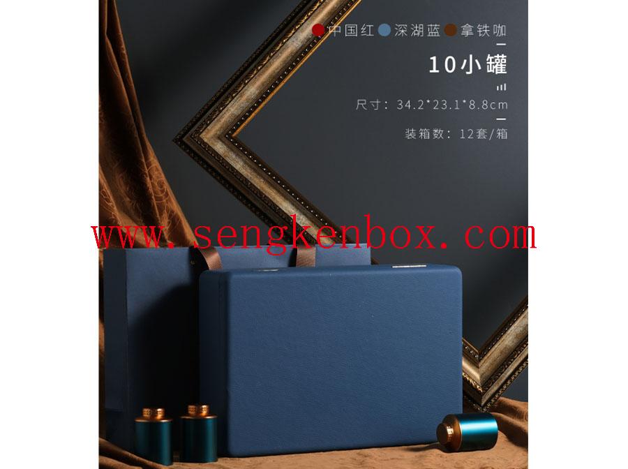 Подарочная коробка из натуральной кожи для чая в металлических банках
