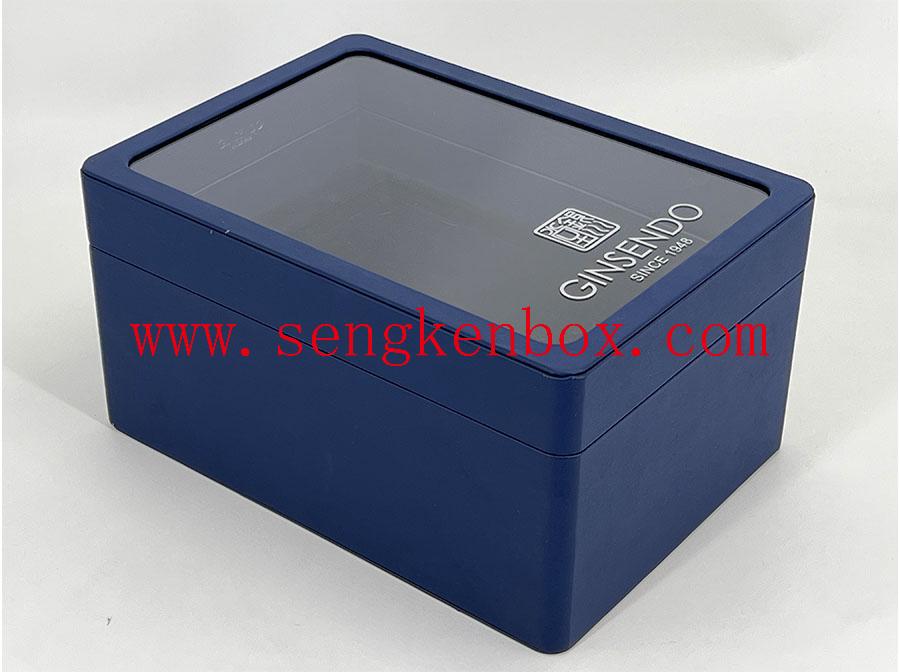 Темно-синяя упаковочная кожаная коробка
