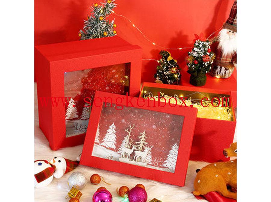 Коробка крышки рождественской елки подарка рождества красная бумажная с видимым слоем