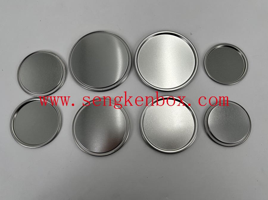 Серебряные круглые металлические крышки из белой жести с плоским дном